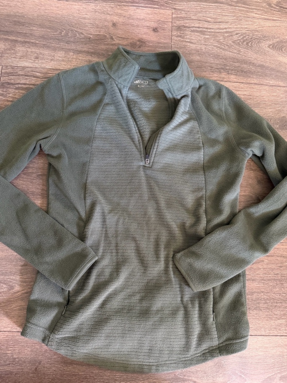 Sz S Olive Green Quarter-Zip Fleece Pullover